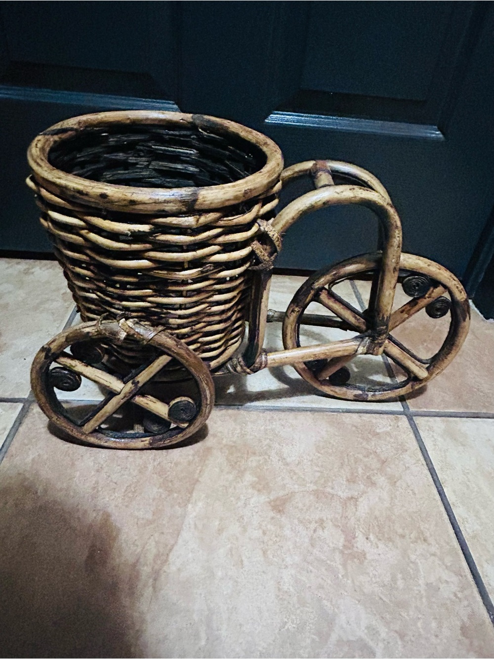 Vintage Rattan Bicycle Planter Basket | Woven Bamboo Bike Plant Holder | Boho